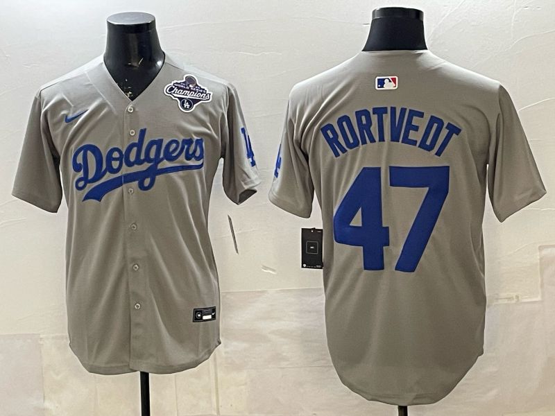 Men 2026 Nike Los Angeles Dodgers #47 Rortvedt Grey Game MLB Jersey 02